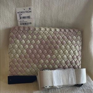 Nordstrom Pink and Cream Woven Clutch